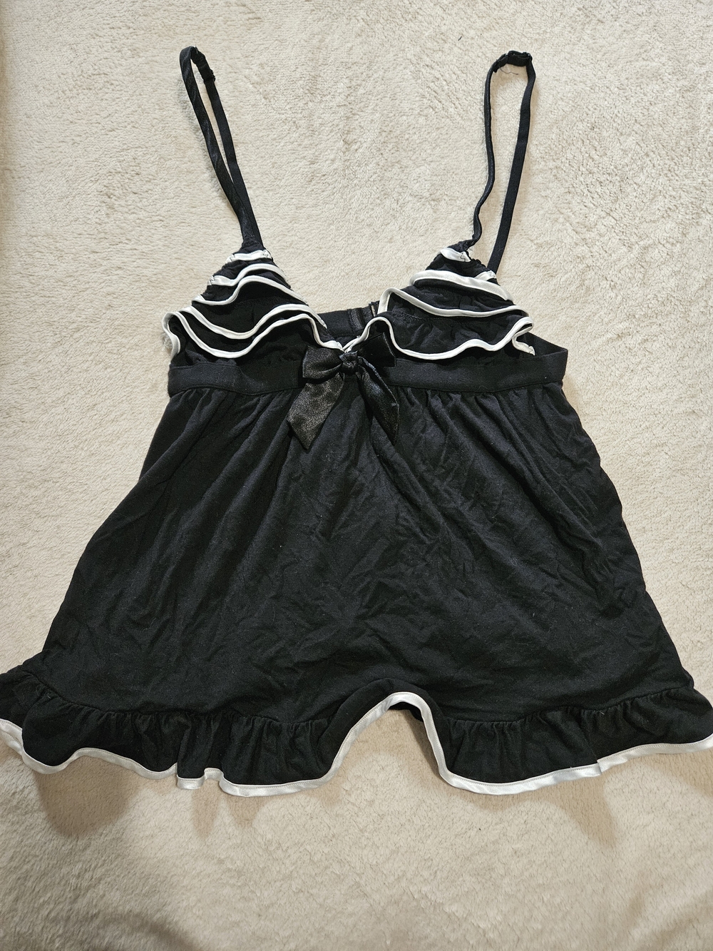 Victoria's Secret Black Chemise with White Ruffle Trim